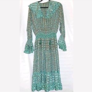 Vintage Diane Freis Medium Green Ruffle Dress